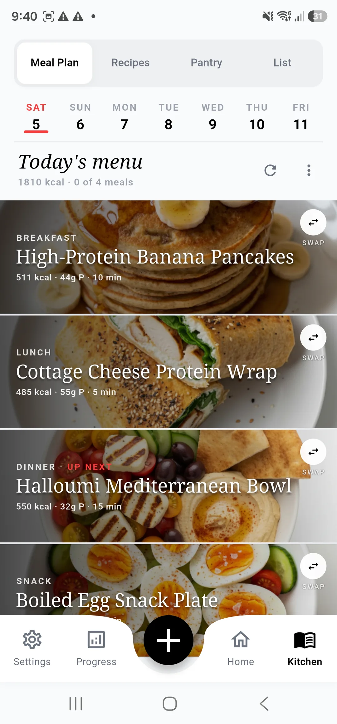 HUD+ weekly meal plan