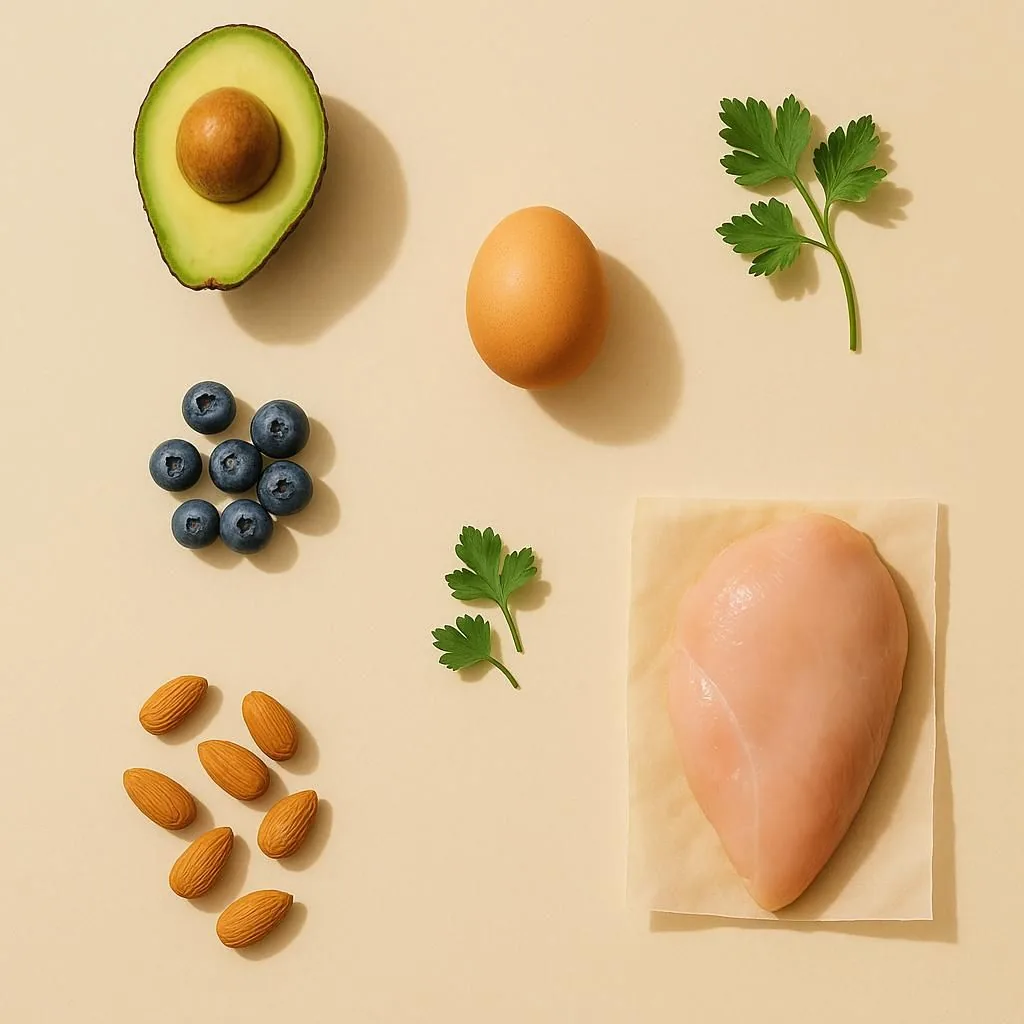 Fresh ingredients on a cream background